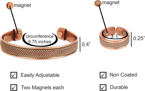 Touchstone Handcrafted Copper Magnetic Hand Forged with Solid and High Gauge Tibetan Style Minimalistic Elegance Copper Bracelet and Matching Ring. in Kuwait