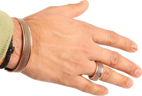 Touchstone Handcrafted Copper Magnetic Hand Forged with Solid and High Gauge Tibetan Style Minimalistic Elegance Copper Bracelet and Matching Ring. in Kuwait