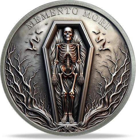 Memento Mori Coin Stoic Coin Blue White Celadon Porcelain Skull Hourglass Memento Vivere Carpe Diem Mortality Amor Fati Medallion Time Commemorative Coin Keepsake Reminder Gifts for Family Friends in Kuwait