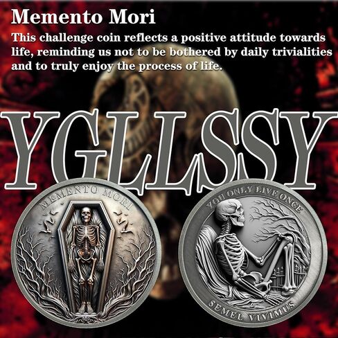 Memento Mori Coin Stoic Coin Blue White Celadon Porcelain Skull Hourglass Memento Vivere Carpe Diem Mortality Amor Fati Medallion Time Commemorative Coin Keepsake Reminder Gifts for Family Friends in Kuwait