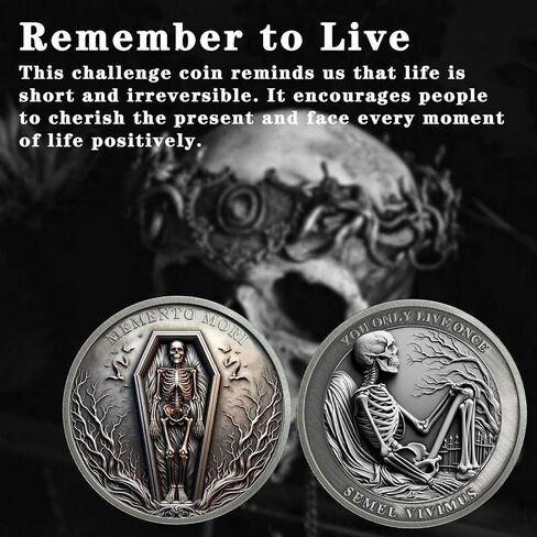 Memento Mori Coin Stoic Coin Blue White Celadon Porcelain Skull Hourglass Memento Vivere Carpe Diem Mortality Amor Fati Medallion Time Commemorative Coin Keepsake Reminder Gifts for Family Friends in Kuwait