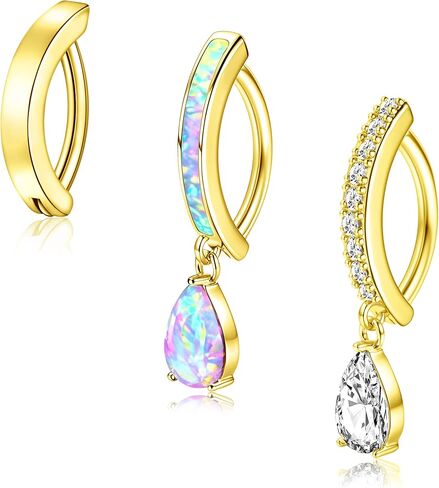 3pcs 14G Dangle Belly Button Ring for Women 316L Surgical Steel Navel Rings Cubic Zirconia Opal Body Piercing Jewelry in Saudi Arabia