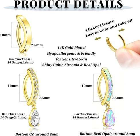 3pcs 14G Dangle Belly Button Ring for Women 316L Surgical Steel Navel Rings Cubic Zirconia Opal Body Piercing Jewelry in Saudi Arabia