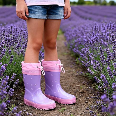 Waterproof Rain Boots for Toddler and Kids - Boys Girls Rubber Rain Boots with Easy on Handles for Outdoor Playing in Saudi Arabia