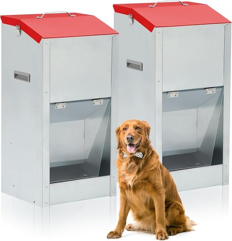 2 Pcs Large Automatic Dog Feeders with Handle Acrylic Panel Galvanized Gravity Feeder Outdoor Hanging for Doggie Breed Dog Food Dispenser Container in Kuwait