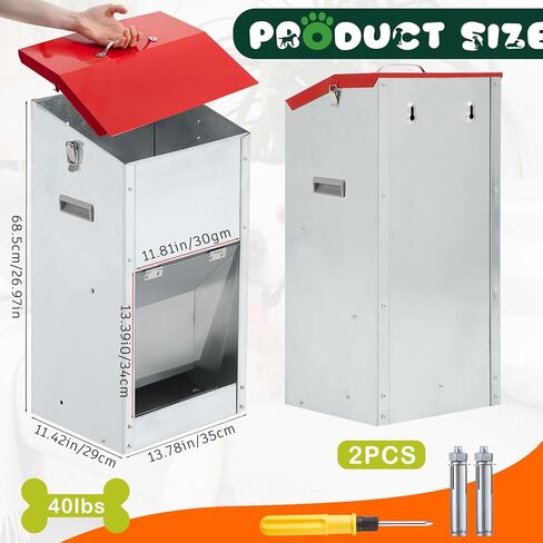 2 Pcs Large Automatic Dog Feeders with Handle Acrylic Panel Galvanized Gravity Feeder Outdoor Hanging for Doggie Breed Dog Food Dispenser Container in Kuwait