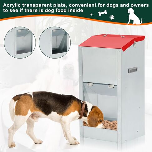 2 Pcs Large Automatic Dog Feeders with Handle Acrylic Panel Galvanized Gravity Feeder Outdoor Hanging for Doggie Breed Dog Food Dispenser Container in Kuwait