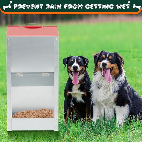 2 Pcs Large Automatic Dog Feeders with Handle Acrylic Panel Galvanized Gravity Feeder Outdoor Hanging for Doggie Breed Dog Food Dispenser Container in Kuwait