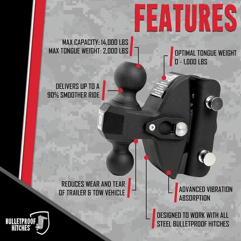 BulletProof Hitches - Extreme Duty Road Suppressor Dual Ball 2" and 2-5/16" - Suspension Hitch Rated to 36,000 lbs - Shock Absorbing Hitch Reduces Vibrations for a Smoother Ride in Saudi Arabia