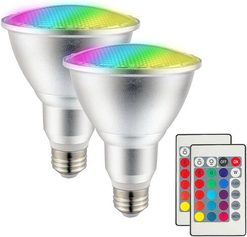 2Pack PAR30S LED Light Bulb, 30W RGB+Warm White LED Flood Light Indoor/Outdoor, Dimmable Color Changing Spotlight with Remote Control, Lawn Lamp for Home Courtyard Christmas Party Decoration in Saudi Arabia