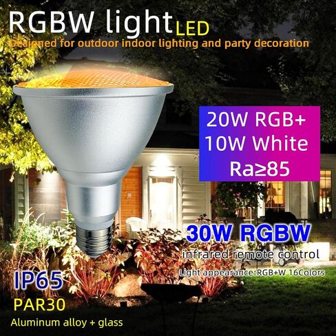 2Pack PAR30S LED Light Bulb, 30W RGB+Warm White LED Flood Light Indoor/Outdoor, Dimmable Color Changing Spotlight with Remote Control, Lawn Lamp for Home Courtyard Christmas Party Decoration in Saudi Arabia