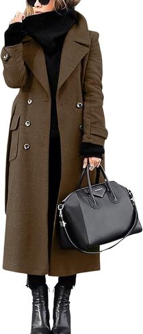 chouyatou Women's Winter Double Breasted Wool Coat Business Casual Long Winter Pea Coat with Belt in Saudi Arabia