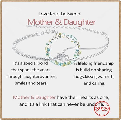 To My Daughter Bracelet,Mother Daughter Bracelet,Knot Bracelet for Women,S925 Sterling Silver Love Knot Bracelet for Daughter from Mom & Grandma,Double Layered Bracelets Gift for Birthday,Wedding,Chrismas in Saudi Arabia