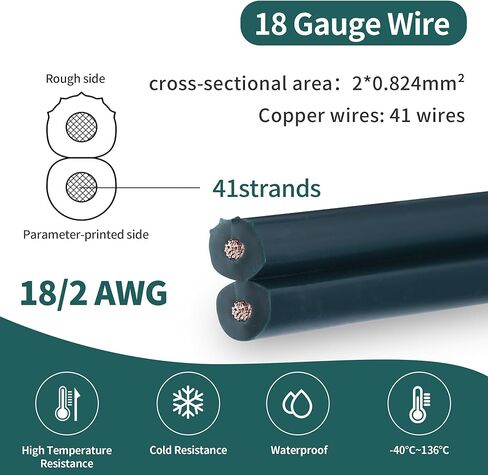 SPT-1 50FT 18/2 سلك كهربائي، 18 قياس 2 موصلات سلك نحاسي للإضاءة، شرائط إضاءة LED وصلة سلك تمديد سلك مرن، أسود in Saudi Arabia