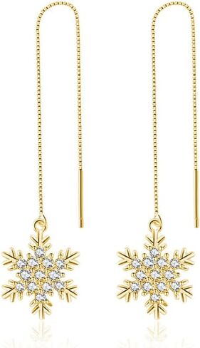SLUYNZ Sterling Silver Christmas Snowflake Dangle Earrings Chain for Women Teens Snowflake Drop Earrings Threader Winter Earrings in Saudi Arabia