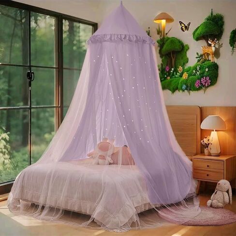 eimilaly princess bed bed canopy للفتيات ، مظلة ذات طبقة مزدوجة مع نجوم قطع ، مظلة أحلام قابلة للتنفس والنسيج الوردي القابل للغسل ، يناسب السرير التوأم/الكامل - خيمة سرير خرافية لديكور غرفة الأطفال ، الوردي in Kuwait
