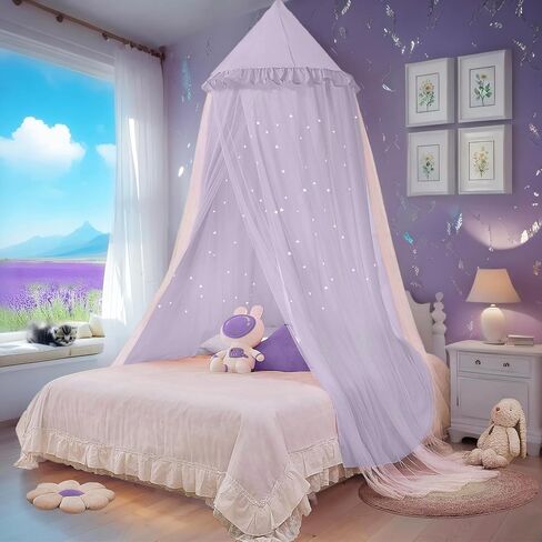 eimilaly princess bed bed canopy للفتيات ، مظلة ذات طبقة مزدوجة مع نجوم قطع ، مظلة أحلام قابلة للتنفس والنسيج الوردي القابل للغسل ، يناسب السرير التوأم/الكامل - خيمة سرير خرافية لديكور غرفة الأطفال ، الوردي in Kuwait