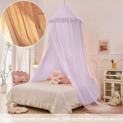 eimilaly princess bed bed canopy للفتيات ، مظلة ذات طبقة مزدوجة مع نجوم قطع ، مظلة أحلام قابلة للتنفس والنسيج الوردي القابل للغسل ، يناسب السرير التوأم/الكامل - خيمة سرير خرافية لديكور غرفة الأطفال ، الوردي in Kuwait