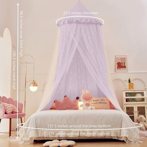 eimilaly princess bed bed canopy للفتيات ، مظلة ذات طبقة مزدوجة مع نجوم قطع ، مظلة أحلام قابلة للتنفس والنسيج الوردي القابل للغسل ، يناسب السرير التوأم/الكامل - خيمة سرير خرافية لديكور غرفة الأطفال ، الوردي in Kuwait