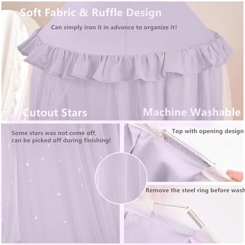 eimilaly princess bed bed canopy للفتيات ، مظلة ذات طبقة مزدوجة مع نجوم قطع ، مظلة أحلام قابلة للتنفس والنسيج الوردي القابل للغسل ، يناسب السرير التوأم/الكامل - خيمة سرير خرافية لديكور غرفة الأطفال ، الوردي in Kuwait
