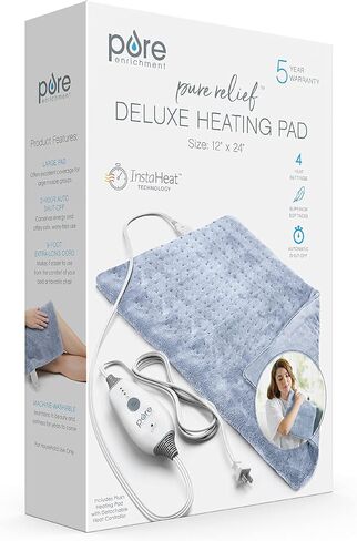 Pure Enrichment PureRelief Deluxe Heating Pad (12" x 24"), Full Body Therapy Pad with 4 InstaHeat Settings, Soft Machine-Washable Microplush Fabric and 2-Hour Auto Safety Shut-Off (Mauve) in Saudi Arabia