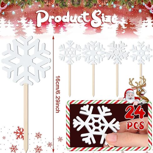 Vicenpal 24 Pcs Snowflakes Decorations Winter Snowflake Picks Wooden Snowflake Decorative Pick Rustic White Snowflake Pick for Floral Arrangements Snowflake Centerpiece for Home Vase Decor Crafts DIY in Kuwait