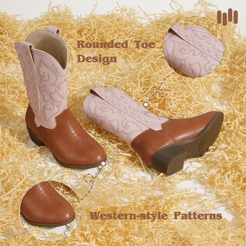 Hehainom Girls Cowboy Cowgirl Boots Boys Toddler Little Big Kids Western Mid Calf Riding Boots in Saudi Arabia