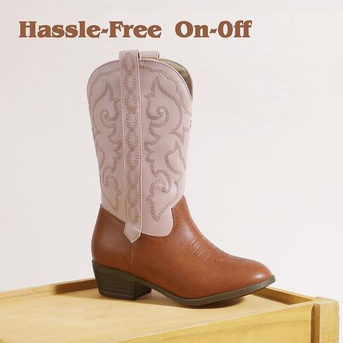 Hehainom Girls Cowboy Cowgirl Boots Boys Toddler Little Big Kids Western Mid Calf Riding Boots in Saudi Arabia