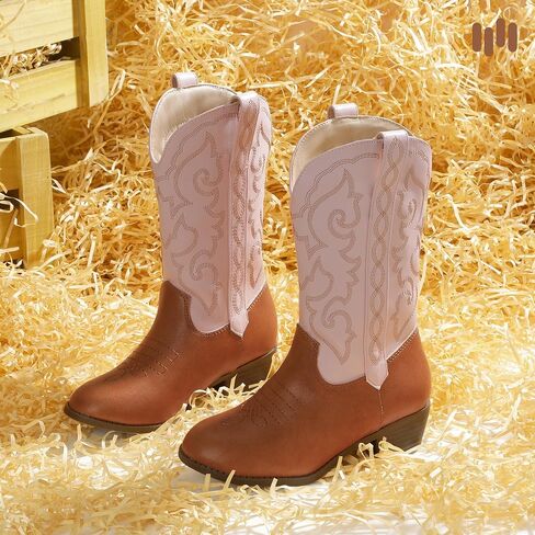 Hehainom Girls Cowboy Cowgirl Boots Boys Toddler Little Big Kids Western Mid Calf Riding Boots in Saudi Arabia
