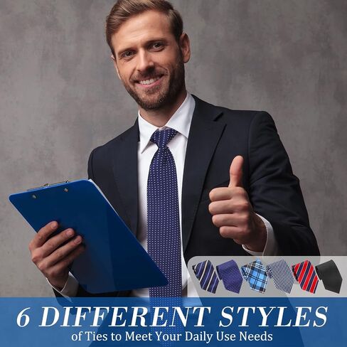 Janmercy 6 Pcs Clip on Tie for Men Clip on Easy Necktie Striped Solid Plaid Dots Mixed Lot Tie for Office School, 20 Inch (Bright Style) in Saudi Arabia