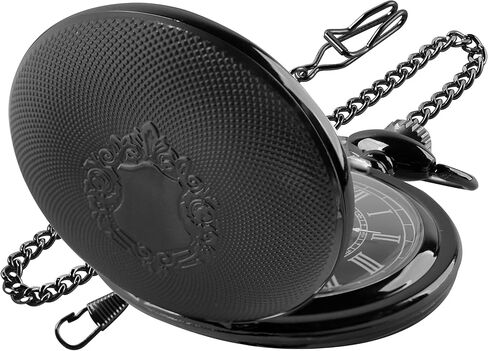 Quartz Movement Black Floral Design Pocket Watch for Men in Saudi Arabia