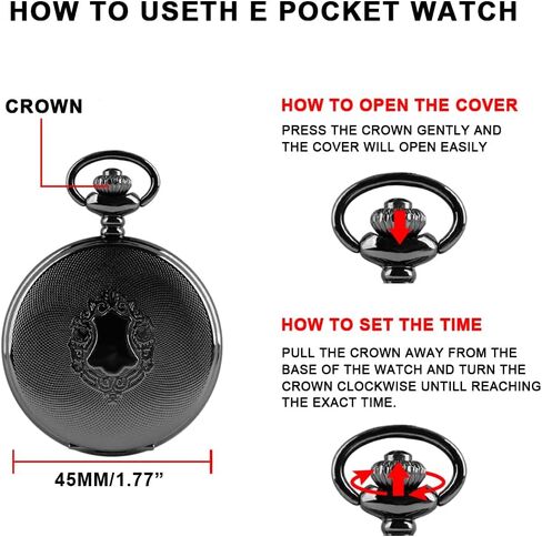 Quartz Movement Black Floral Design Pocket Watch for Men in Saudi Arabia