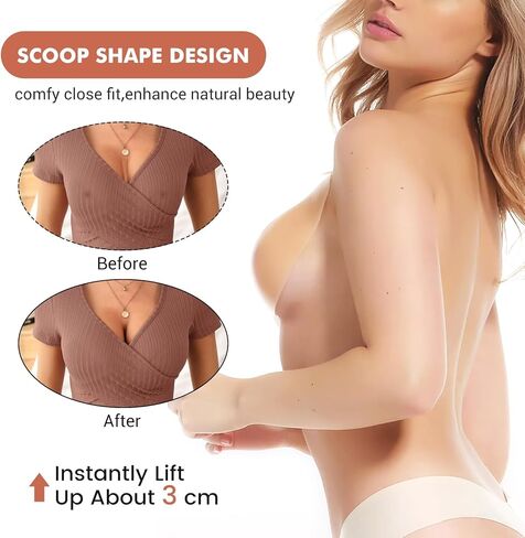 Sticky Push Up Adhesive Bra 2 Pairs, Strapless Backless Invisible Lift, Nipple Covers Silicone Pasties Creme in Kuwait