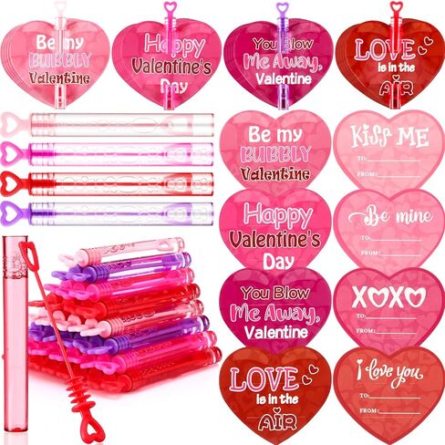 96 Pack Bubble Wands and Exchange Card, Mini Heart Bubble Wands Gifts Bulk for School Classroom Exchange Prizes Party Favor(Colorful) in Kuwait