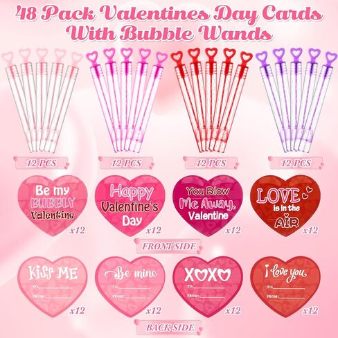 96 Pack Bubble Wands and Exchange Card, Mini Heart Bubble Wands Gifts Bulk for School Classroom Exchange Prizes Party Favor(Colorful) in Kuwait
