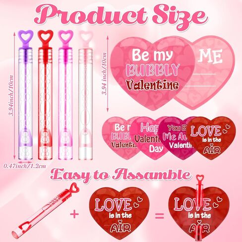 96 Pack Bubble Wands and Exchange Card, Mini Heart Bubble Wands Gifts Bulk for School Classroom Exchange Prizes Party Favor(Colorful) in Kuwait