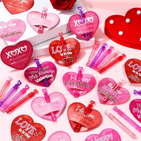 96 Pack Bubble Wands and Exchange Card, Mini Heart Bubble Wands Gifts Bulk for School Classroom Exchange Prizes Party Favor(Colorful) in Kuwait