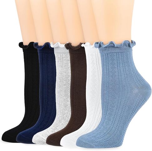 Mcool Mary Womens Ruffle Socks Casual Cotton Frilly Breathable Cute Knit Lettuce Trim Dress Ankle Socks 6 Pack in Saudi Arabia