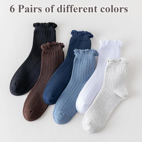 Mcool Mary Womens Ruffle Socks Casual Cotton Frilly Breathable Cute Knit Lettuce Trim Dress Ankle Socks 6 Pack in Saudi Arabia