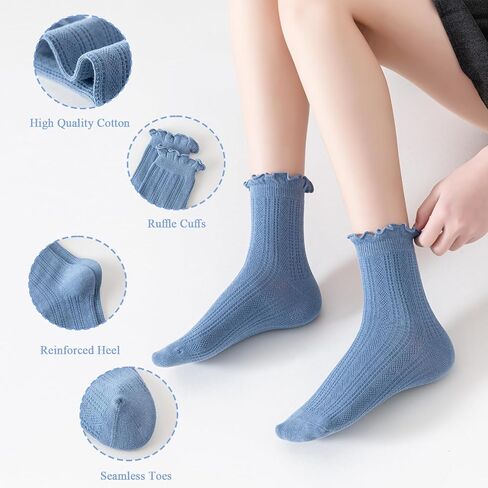 Mcool Mary Womens Ruffle Socks Casual Cotton Frilly Breathable Cute Knit Lettuce Trim Dress Ankle Socks 6 Pack in Saudi Arabia
