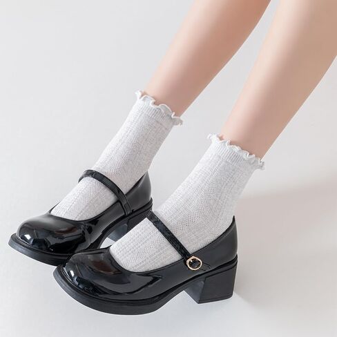 Mcool Mary Womens Ruffle Socks Casual Cotton Frilly Breathable Cute Knit Lettuce Trim Dress Ankle Socks 6 Pack in Saudi Arabia