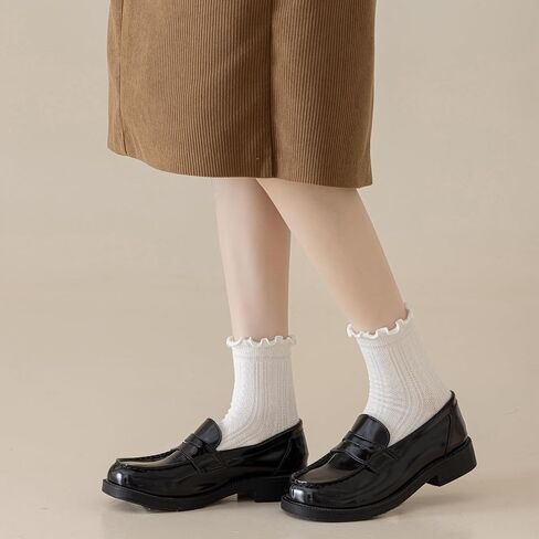 Mcool Mary Womens Ruffle Socks Casual Cotton Frilly Breathable Cute Knit Lettuce Trim Dress Ankle Socks 6 Pack in Saudi Arabia