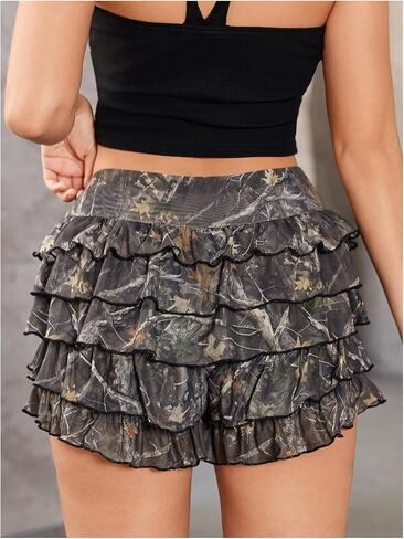 Verdusa Women's Vintage Cheetah Print Ruffle Shorts Tiered Layered Micro Shorts Low Waist Bloomers in Kuwait