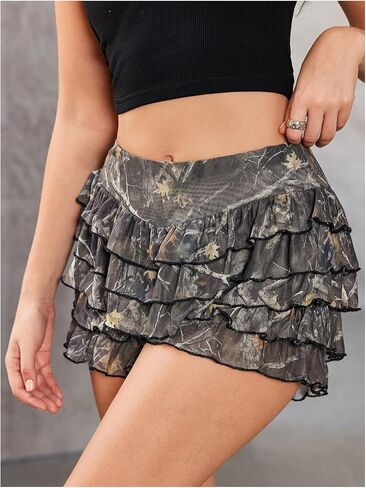 Verdusa Women's Vintage Cheetah Print Ruffle Shorts Tiered Layered Micro Shorts Low Waist Bloomers in Kuwait