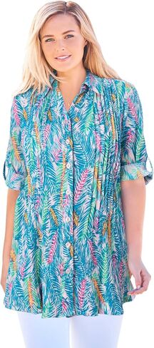 Woman Within Plus Size Pintucked Button Down Gauze Shirt in Saudi Arabia