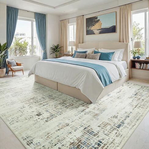 8x10 Area Rugs Washable Rug: Anti-Skid Abstract Modern Living Room Rug Soft Thin Carpets Indoor Floor Non-Shedding Carpet for Bedroom Dining Farmhouse Nursery Home Office (White Gray, 8'x10') in Saudi Arabia