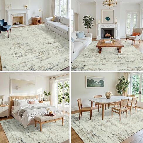 8x10 Area Rugs Washable Rug: Anti-Skid Abstract Modern Living Room Rug Soft Thin Carpets Indoor Floor Non-Shedding Carpet for Bedroom Dining Farmhouse Nursery Home Office (White Gray, 8'x10') in Saudi Arabia