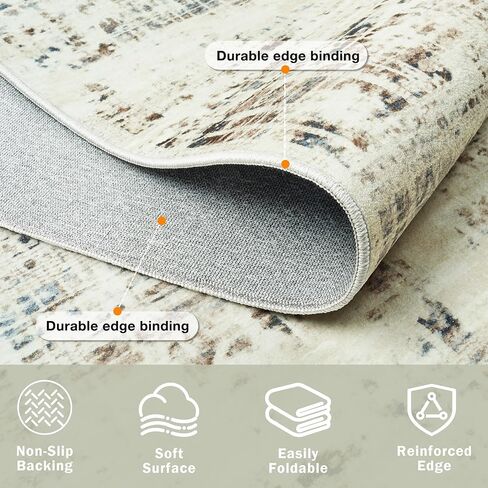 8x10 Area Rugs Washable Rug: Anti-Skid Abstract Modern Living Room Rug Soft Thin Carpets Indoor Floor Non-Shedding Carpet for Bedroom Dining Farmhouse Nursery Home Office (White Gray, 8'x10') in Saudi Arabia