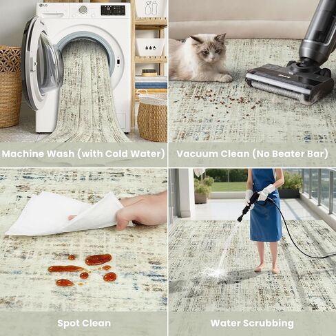 8x10 Area Rugs Washable Rug: Anti-Skid Abstract Modern Living Room Rug Soft Thin Carpets Indoor Floor Non-Shedding Carpet for Bedroom Dining Farmhouse Nursery Home Office (White Gray, 8'x10') in Saudi Arabia