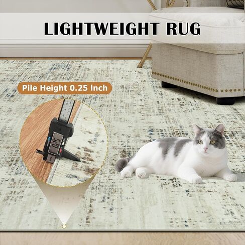 8x10 Area Rugs Washable Rug: Anti-Skid Abstract Modern Living Room Rug Soft Thin Carpets Indoor Floor Non-Shedding Carpet for Bedroom Dining Farmhouse Nursery Home Office (White Gray, 8'x10') in Saudi Arabia